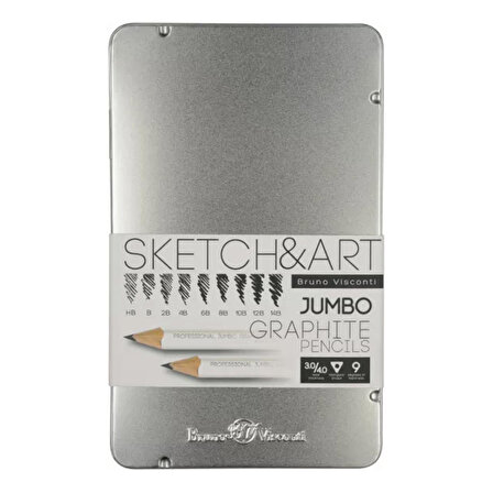 Bruno Visconti Sketch&Art 3.5 Mm Metal Kutu 9'lu HB-14B Dereceli Jumbo Kurşun Kalem Seti 21-0067
