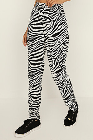 Kadın Zebra Desenli Rahat Kesim Pantolon