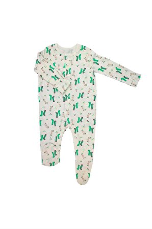 Bebek %100 Pamuk Entegre Eldivenli Patikli Desenli Yeşil 2'li Uyku Tulumu