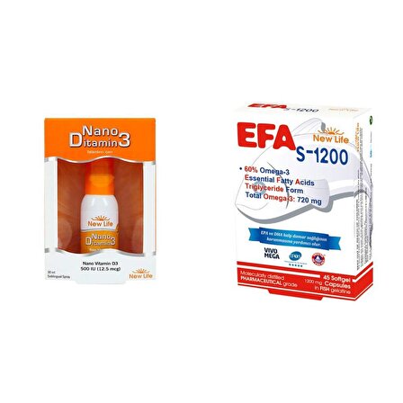 New Life EFA S-1200 mg 45 Kapsül  + New Life Nano Ditamin 3 Sprey Avantajlı Paket