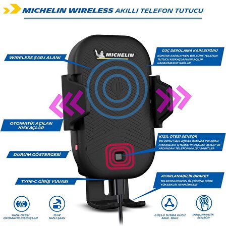 Michelin MC33368 Wireless Telefon Şarj Cihazı ve Dokunmatik Akıllı Telefon Tutucu