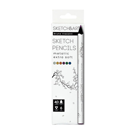 Bruno Visconti SKETCH&ART Profesyonel Kuru boya kalemi, Kalın gövde, 4 mm grafit. Metalik 6 renk