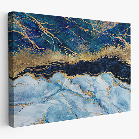 Mavi ve Gold'un Müthiş Uyumu Mermer Görünümlü Modern Kanvas Tablo-5061