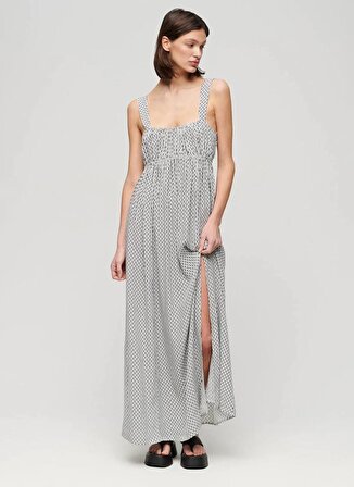 Superdry Kalp Yaka Desenli Gri Uzun Kadın Elbise W8011623A