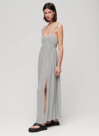 Superdry Kalp Yaka Desenli Gri Uzun Kadın Elbise W8011623A