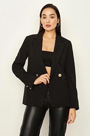 Kadın Cep Detaylı Gold Düğmeli Blazer Ceket
