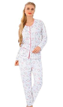 Aysu 1100 Önden Bütün Düğmeli Bayan Uzun Kol Pijama Takımı