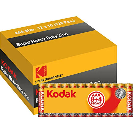 Kodak Çinko Karbon 120 Adet AAA Shrink İnce Kalem Pil (8+4 lü paket x 10 ad.)