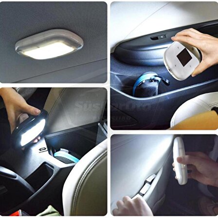 Araç İçi Tavan Lambası Gri Manyetik Tavan Aydınlatması Bagaj Lambası Mıknatıslı USB Şarjlı Oto İç Işık Beyaz Ledli