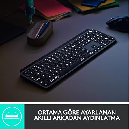 Logitech MX Keys Aydınlatmalı , Kablosuz Türkçe Q Klavye - Siyah
