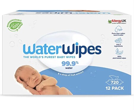 Waterwipes Yenidoğan Hipoalerjenik-Parfümsüz 12 x 60 Yaprak 12 Paket Islak Mendil