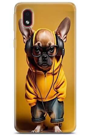 Samsung Galaxy A01 Core uyumlu Ai 19 Telefon Kabı Gözlük Kulaklık Bulldog