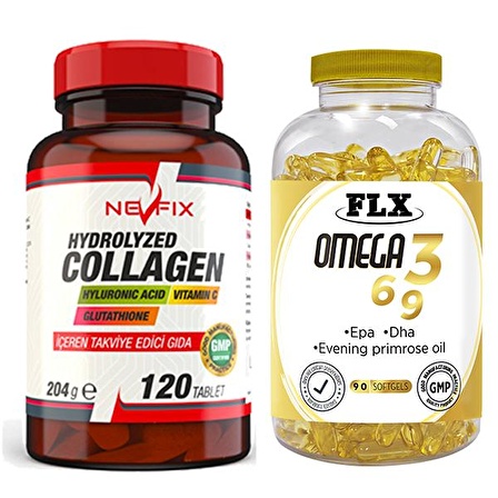 Nevfix Collagen Vitamin C 120 Tablet & Flx Omega 3-6-9 90 Tablet