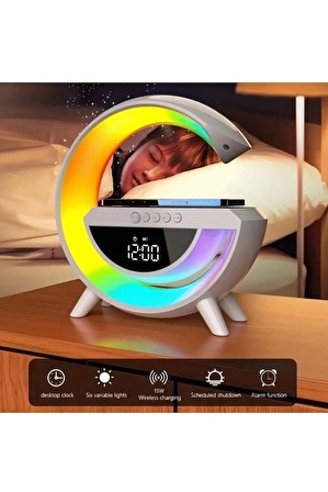 QASUL BLUETOOTH G HOPARLÖR RGB LED IŞIKLI SPEAKER ALARM SAAT FM RADYO AUX USB SD KART WİRELESS ŞARJ