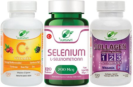 Yurdavit C Vitamini 1000 Mg 100 Tb Selenyum 200 Mcg Selenium 120 Tb Kolajen 900 Mg Type 1-2-3 100 Tb