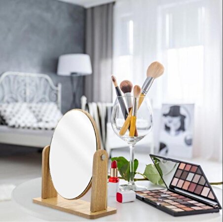 Makyaj Aynası Ahşap Masa Aynası Oval Ayarlanabilir Makeup Mirror