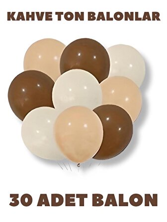 Retro Balon Kahverengi-Deniz Kumu-Ten Rengi 30 Adet Balon | Retro Balon Kahve Tonlarda Lateks Balon 