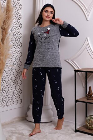 Fwn 3005 Peluş Welsoft Polar Kışlık Kar Desenli Kadın Pijama Takımı