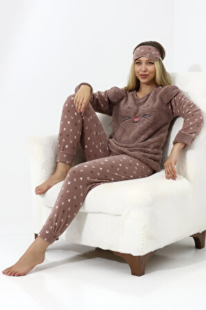 Fawn 3021 Peluş Welsoft Polar Kışlık Yumoş Kadın Pijama Takımı