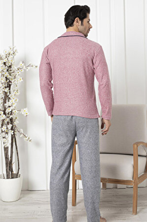 Falkom 7052 Boydan Düğmeli Pamuklu İnterlok Kışlık Erkek Ev Pijama Takımı