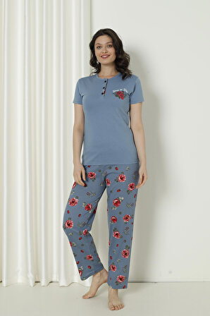 Mirano 4126 Pamuklu Kısa Kollu Çiçekli Kadın Pijama Takımı