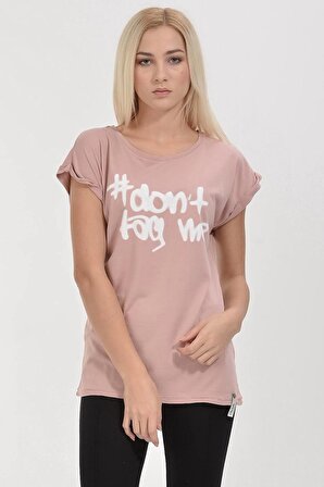 Cotton Candy Cotton Candy #Don'T Tag Me Baskılı Kısa Kol Kadın T-Shirt - Pudra