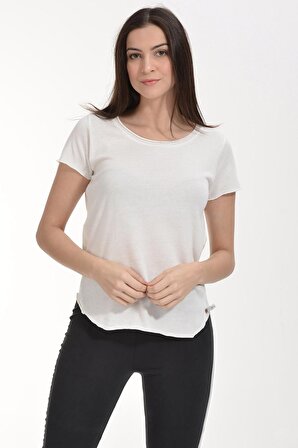 Cotton Candy Cotton Candy Yağlı Yıkama Kısa Kol Kadın T-Shirt - Ekru