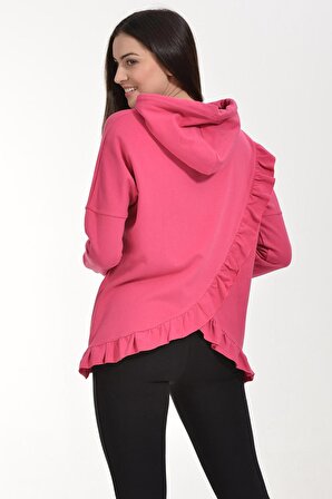 Cotton Candy Cotton Candy Fırfır Detaylı Kapşonlu Kadın Sweatshirt - Fuşya