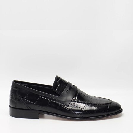Bruno Shoes Klasik Erkek Deri Kösele Taban Aykkabi -Siyah Croco-P05-44205K