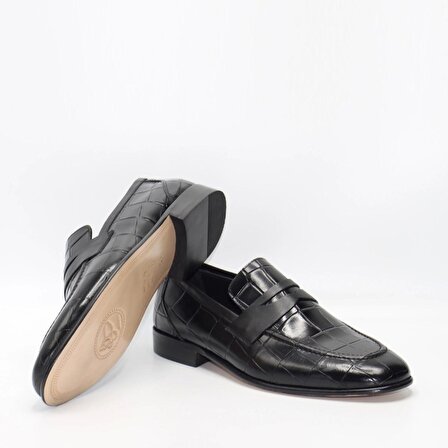 Bruno Shoes Klasik Erkek Deri Kösele Taban Aykkabi -Siyah Croco-P05-44205K