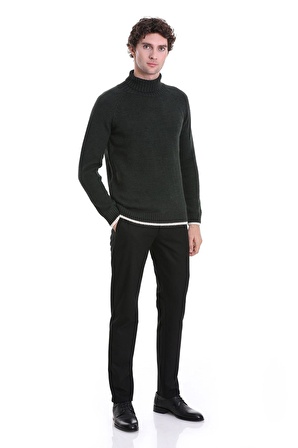 Haki Regular Fit Düz Balıkçı Yaka Triko Kazak | XL