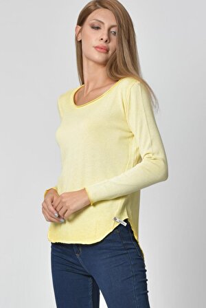 Cotton Candy Cotton Candy Yuvarlak Yaka Uzun Kol Kadın T-Shirt - Sarı