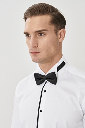 Erkek Beyaz-siyah Damatlık Ata Yaka Tailored Slim Fit Dar Kesim Gömlek