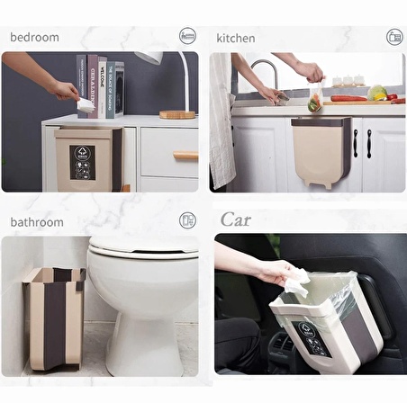 QASUL Katlanabilir Taşınabilir Çöp Kovası Banyo Mutfak Dolabı Kapı Duvara Monte Mutfak Depolama Atık Kutusu 