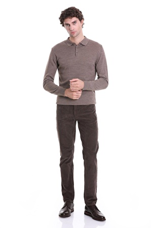 Vizon Regular Fit Düz Polo Yaka Triko Kazak | 3XL
