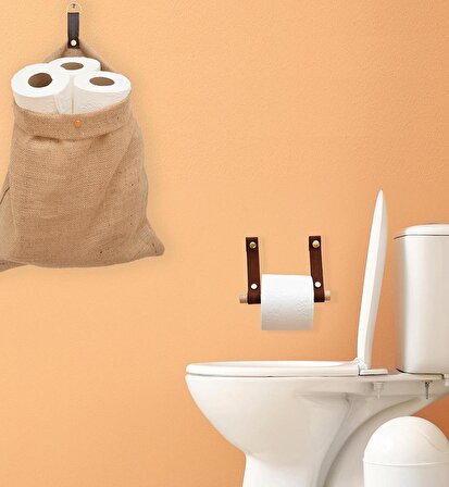 Bundera Deri Tuvalet Kağıtlık Askısı Banyo Kağıtlığı Düzenleyici Tarçın Renk