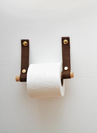 Bundera Deri Tuvalet Kağıtlık Askısı Banyo Kağıtlığı Düzenleyici Kahverengi
