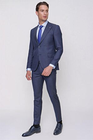  Lacivert Yün Platinium Slim Fit Dar Kesim 6 Drop Takım Elbise