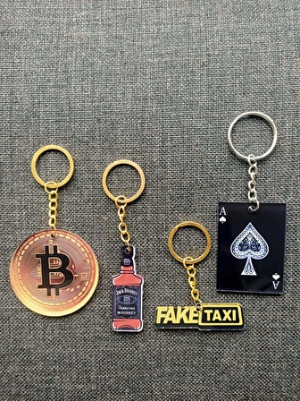 Çok Renkli BTC, F.Taksi, Maça As, J.Daniels Temalı 4lü Kombin Anahtarlık Set