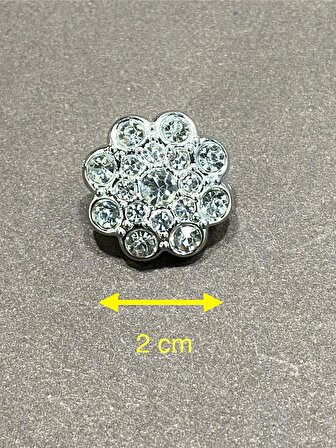 Taşlı Düğme / Metalize (plastik ) / Gümüş / 6 lı set / 2 cm / kod 156