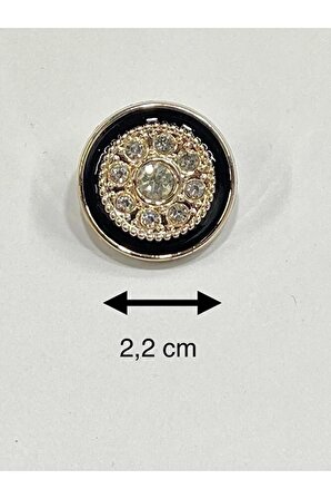 Taşlı Düğme /Siyah Mineli Gold (metalize)/ 6 lı Set / 2,2 cm