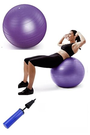 65 Cm Fitilli Pilates Topu Ve Pompa Seti Plates Yoga Spor Egzersiz Top Jimnastik Fitness Gym Mor