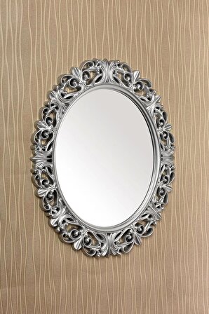 Dekoratif Oval Ayna Gümüş Gri - Gümüş Gri
