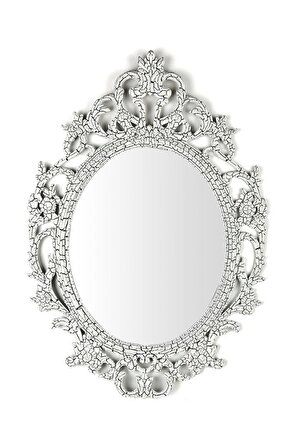 Küçük Dekoratif Ayna Beyaz Desenli - Beyaz Desenli