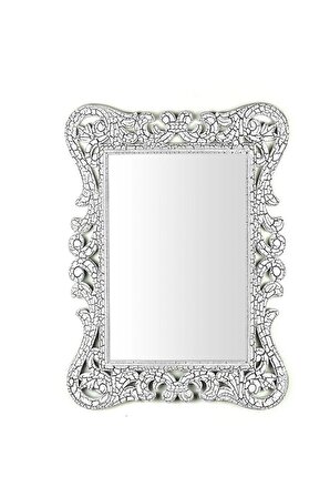 Dekoratif Küçük Kare Ayna Beyaz Desenli 54*67 - Beyaz Desenli