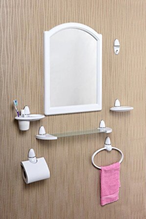Milenyum Kubbeli Ayna Seti Krom Dizayn 8 Parça - Beyaz