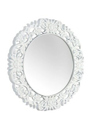 Dekoratif Büyük Yuvarlak Salon Ayna - Beyaz