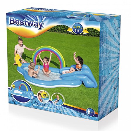 Bestway Şişirme Pompalı- Bestway 53092 Kaydıraklı Fıskiyeli Eğlence Havuzu-257 X 145cm 