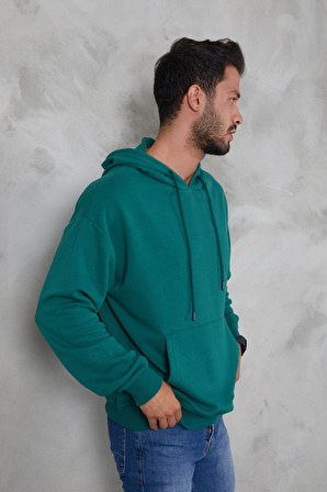 2D2B  Erkek Oversize Kapüşonlu Kanguru Cepli Ribanalı Uzun Kollu Basic Sweatshirt