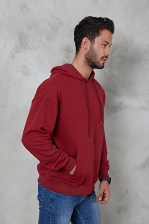 2D2B  Erkek Oversize Kapüşonlu Kanguru Cepli Ribanalı Uzun Kollu Basic Sweatshirt